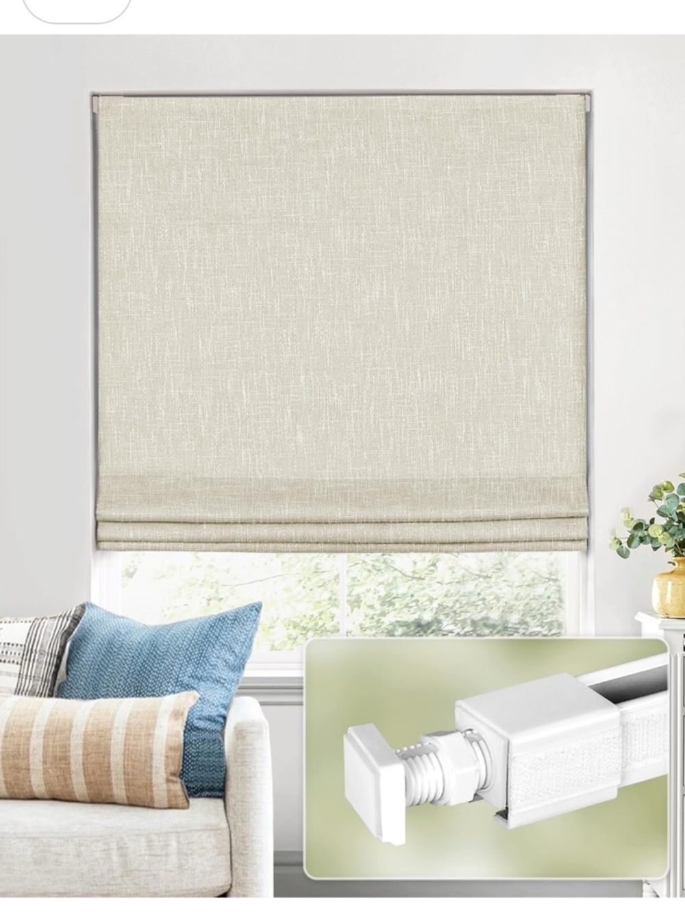 Neutral Linen-Texture Roman Shade in Soft Beige - Home Accents